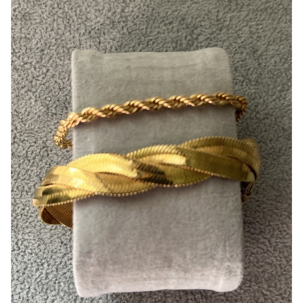 Vintage Avon Gold Tone Bracelets Lot NR Triple Braided Herringbone & Rope Chain